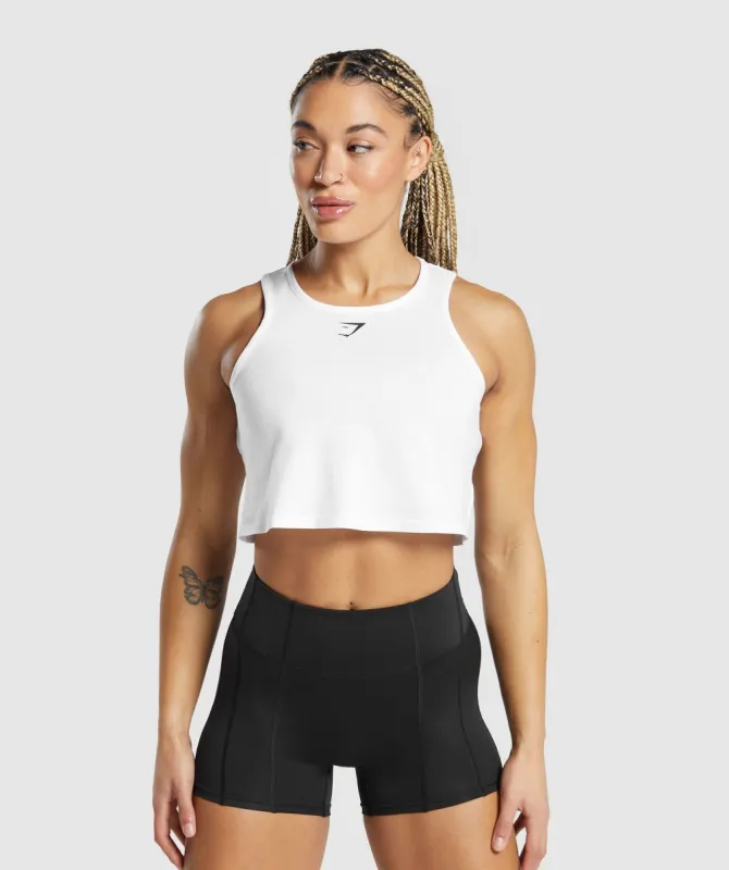 Gymshark Lifting Essential Cotton Crop Tank - White sold by Gymshark