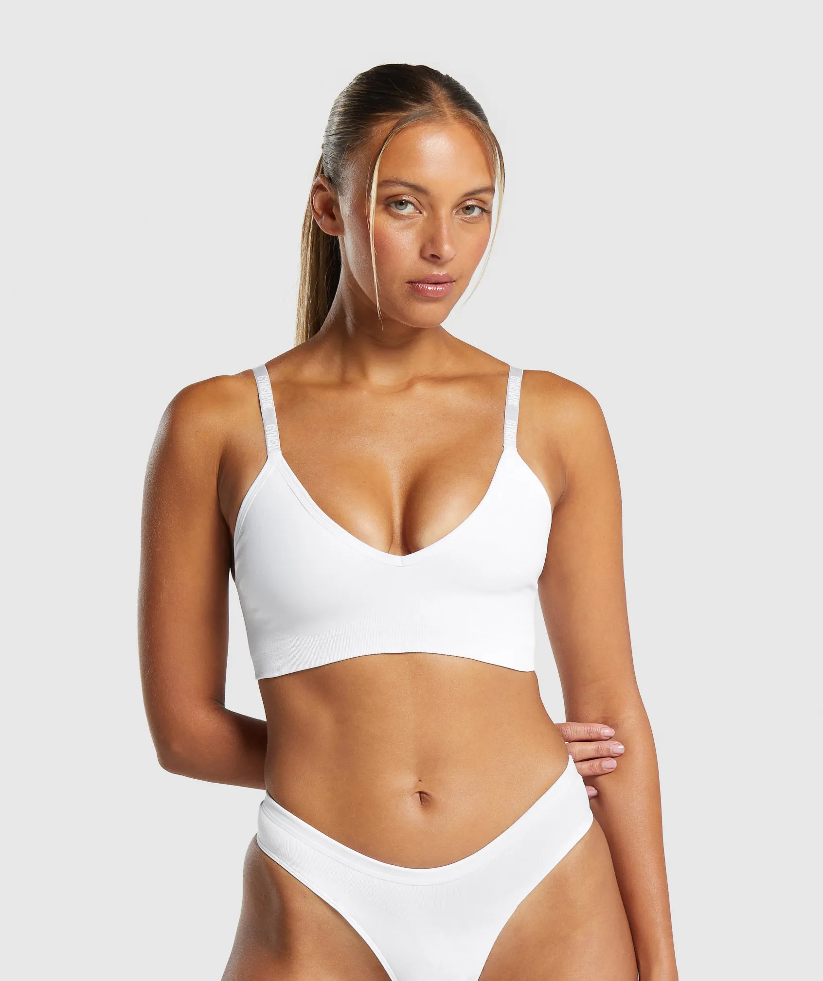 Gymshark Seamless V Neck Bralette - White sold by Gymshark
