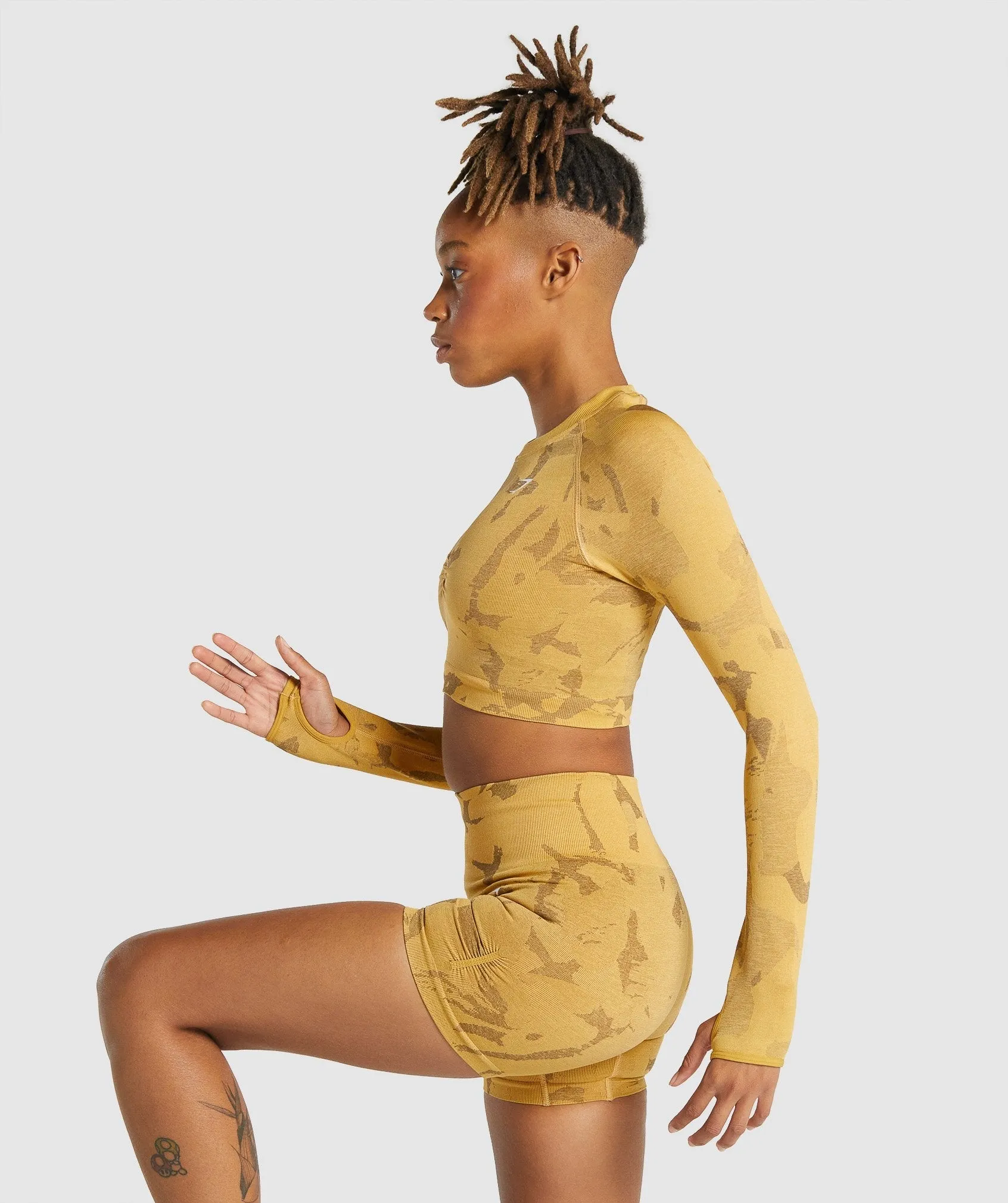 Gymshark Adapt Camo Seamless Long Sleeve Crop Top - Savanna | Yellow sold by Gymshark product image thumbnail 3
