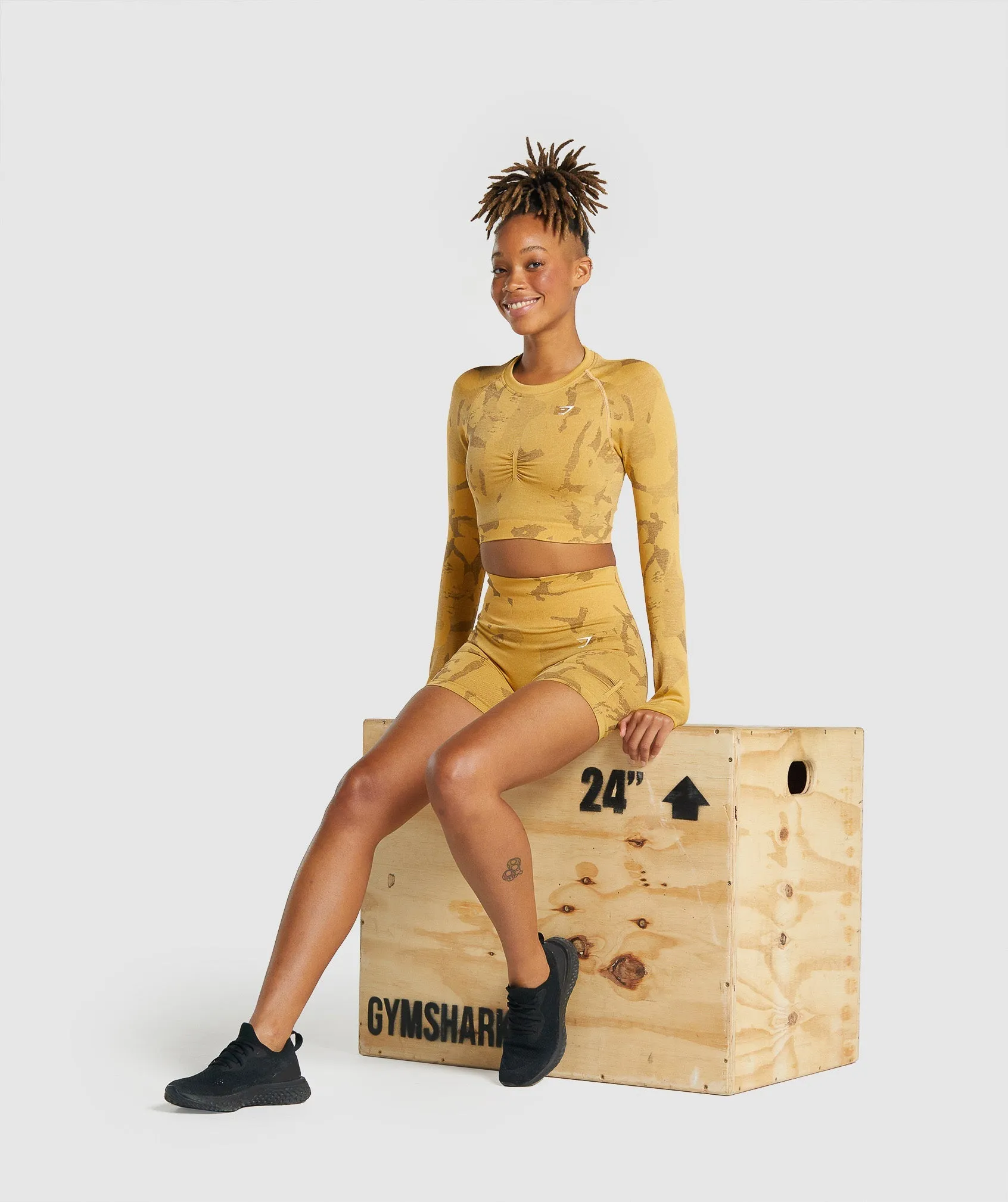 Gymshark Adapt Camo Seamless Long Sleeve Crop Top - Savanna | Yellow sold by Gymshark product image thumbnail 4