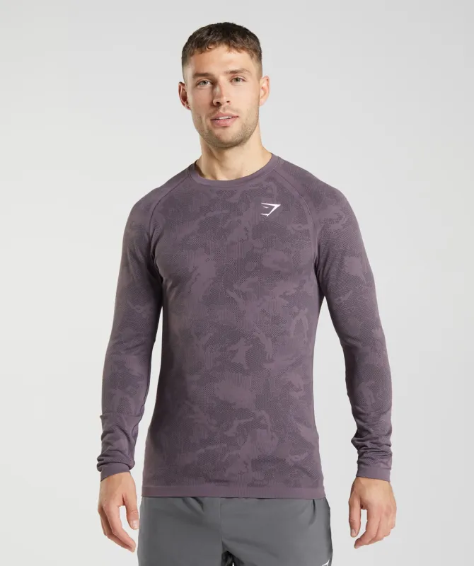 Gymshark Geo Seamless Long Sleeve T-Shirt - Musk Lilac/Black sold by Gymshark