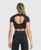 Gymshark Adapt Monogram Seamless Ruched Crop Top - Black/Pitch Grey sold by Gymshark