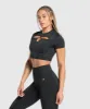 Gymshark Adapt Monogram Seamless Ruched Crop Top - Black/Pitch Grey sold by Gymshark