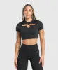 Gymshark Adapt Monogram Seamless Ruched Crop Top - Black/Pitch Grey sold by Gymshark