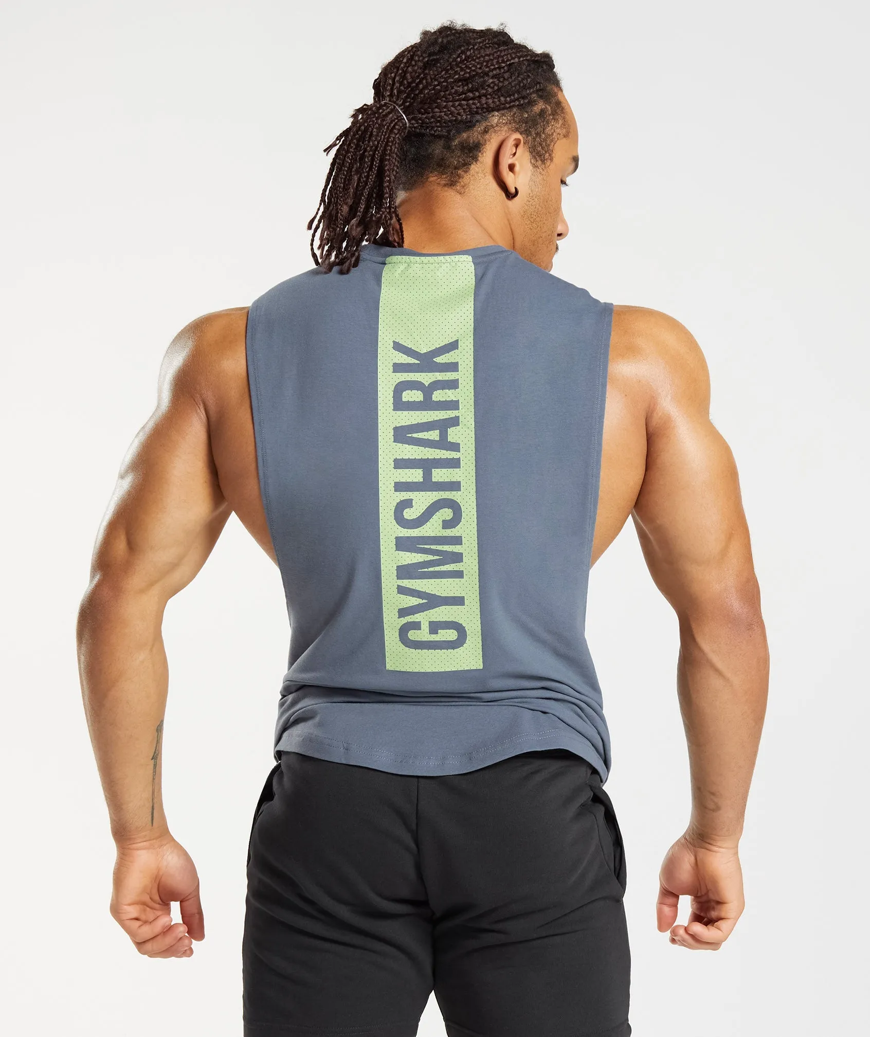 Gymshark Bold Drop Arm Tank - Evening Blue sold by Gymshark