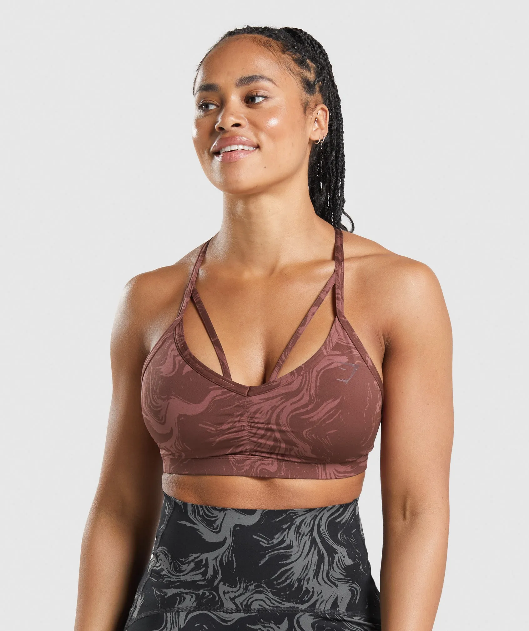 GS Power Sports Bra - Cherry Brown Print sold by Gymshark
