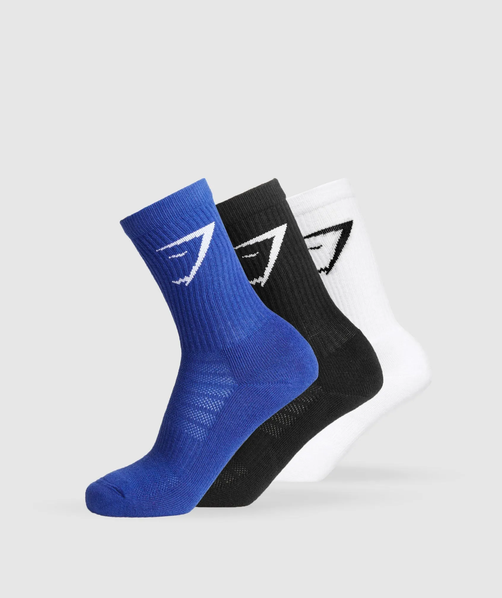 Gymshark Crew Socks 3pk - White/Wave Blue/Black sold by Gymshark