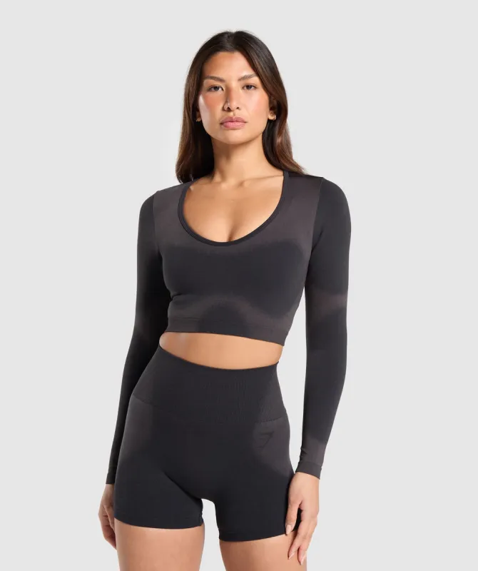 Gymshark Blur Seamless Long Sleeve Crop Top - Black/Asphalt Grey sold by Gymshark