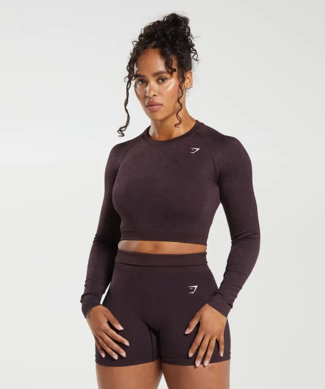 Gymshark Adapt Fleck Seamless Long Sleeve Crop Top - Plum Brown/Dewberry Purple sold by Gymshark