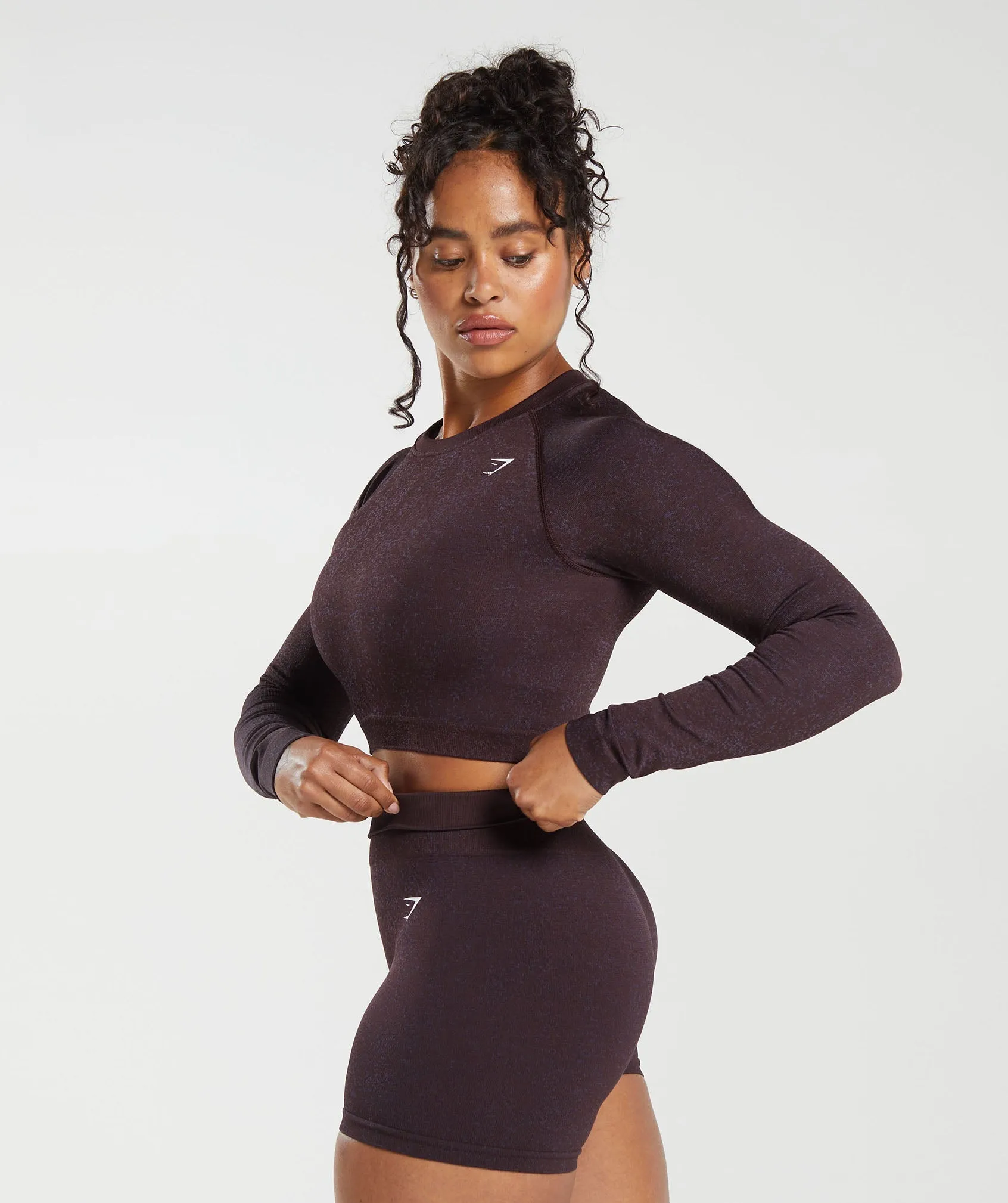 Gymshark Adapt Fleck Seamless Long Sleeve Crop Top - Plum Brown/Dewberry Purple sold by Gymshark product image thumbnail 3