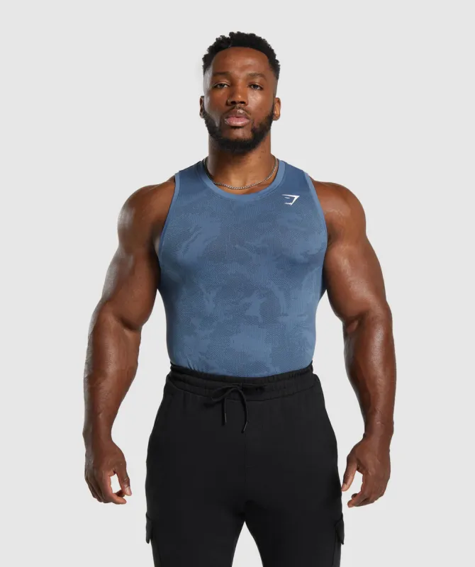 Gymshark Geo Seamless Tank - Faded Blue/Titanium Blue sold by Gymshark