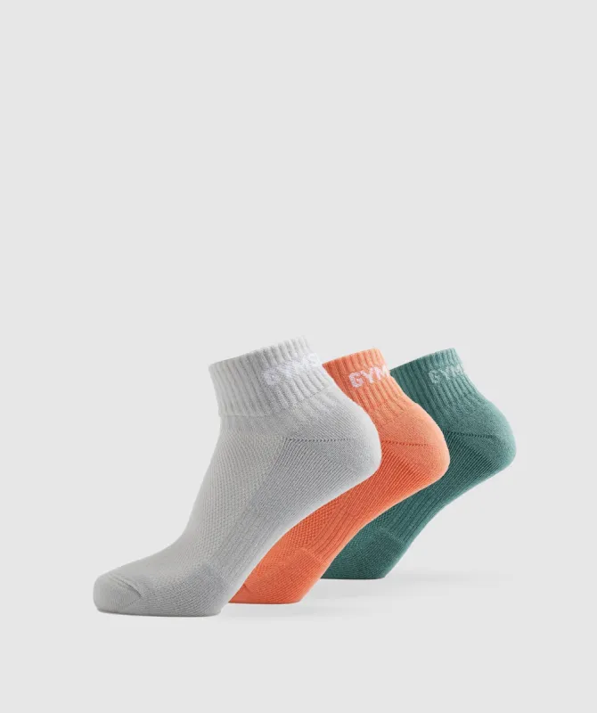 Gymshark Jacquared Quarter Socks 3pk - Light Grey/Orange/Ink Teal sold by Gymshark