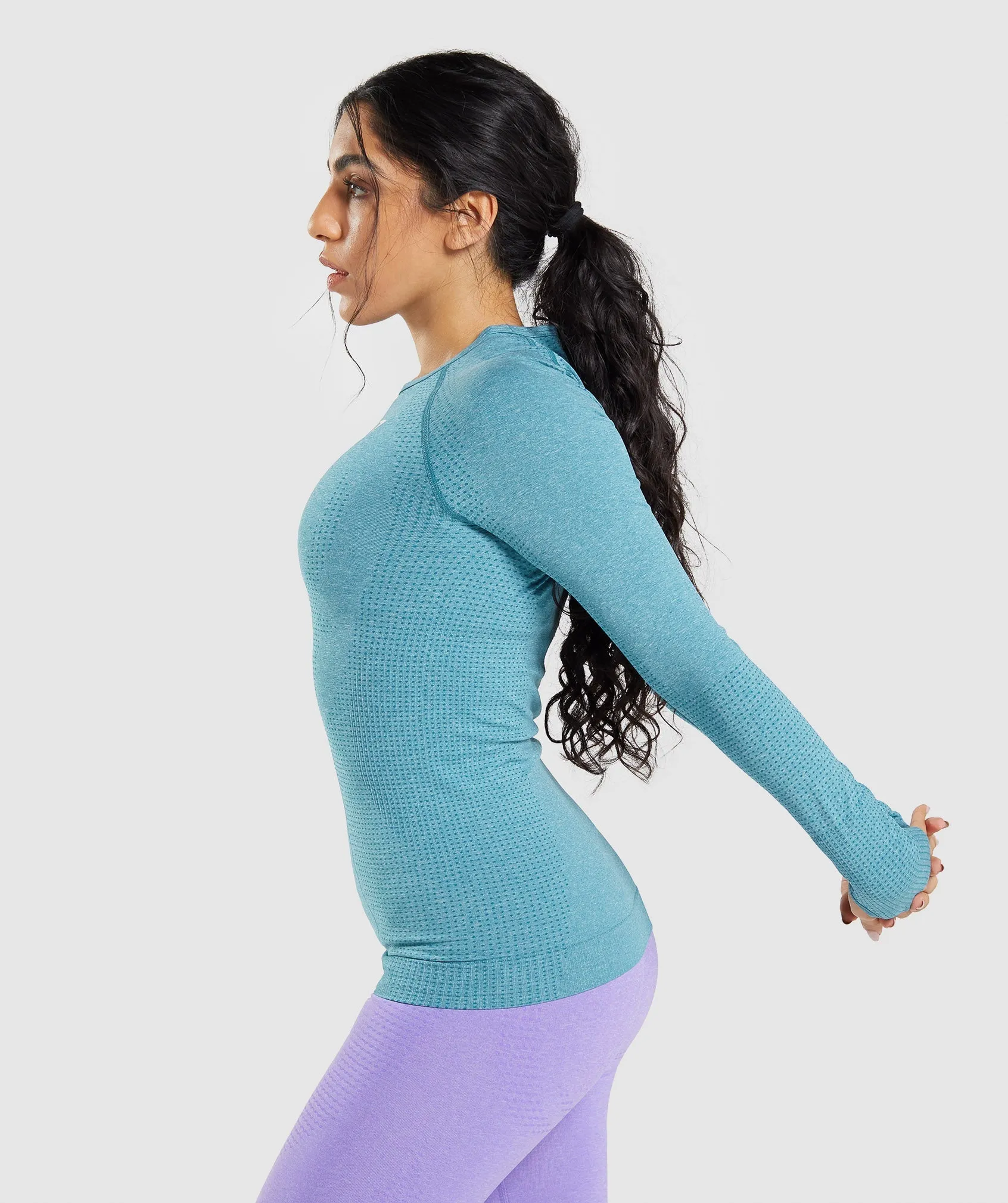 Gymshark Vital Seamless 2.0 Long Sleeve Top - Tahoe Teal Marl sold by Gymshark product image thumbnail 3