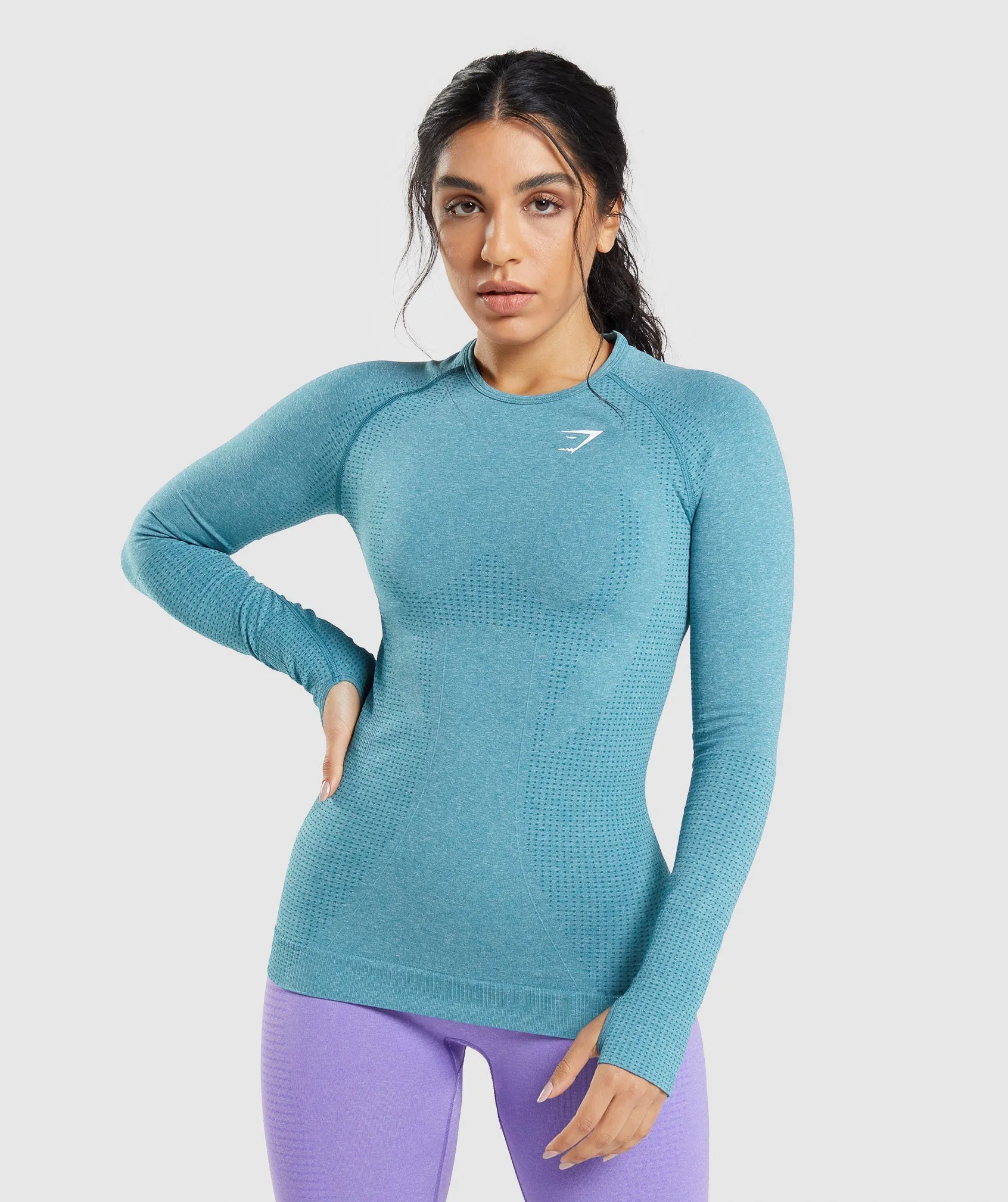 Gymshark Vital Seamless 2.0 Long Sleeve Top - Tahoe Teal Marl sold by Gymshark