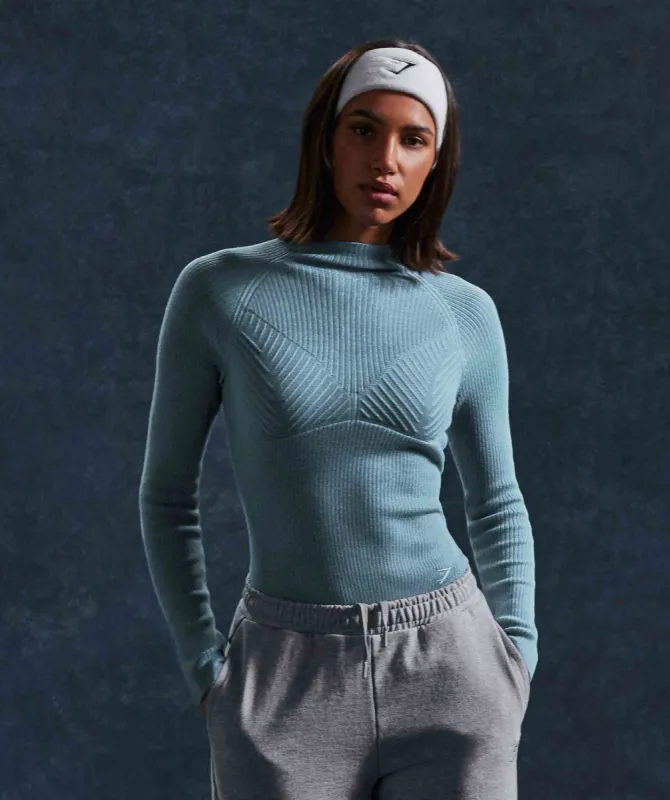 Gymshark Pause Knitwear Long Sleeve Top - Charred Blue/Tame Blue sold by Gymshark