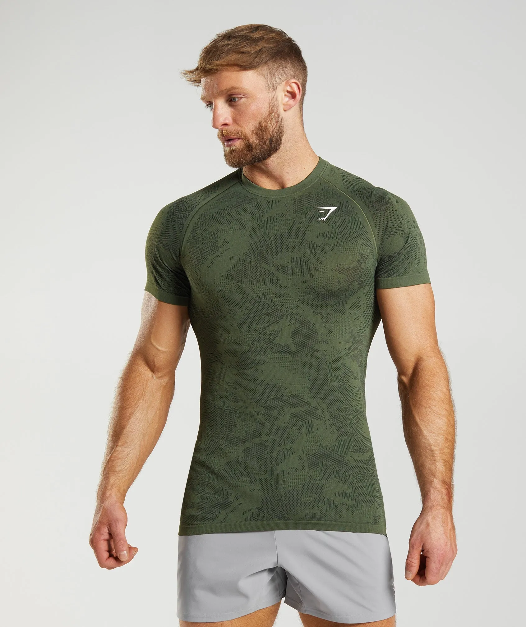 Gymshark Geo Seamless T-Shirt - Core Olive/Black sold by Gymshark