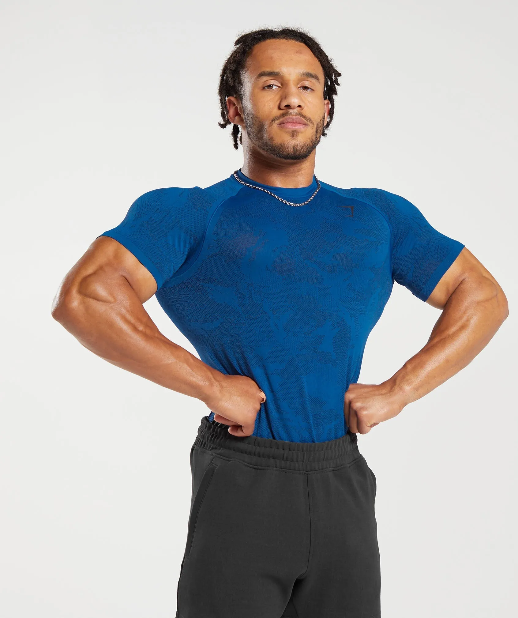 Gymshark Geo Seamless T-Shirt - Vintage Blue/Navy sold by Gymshark