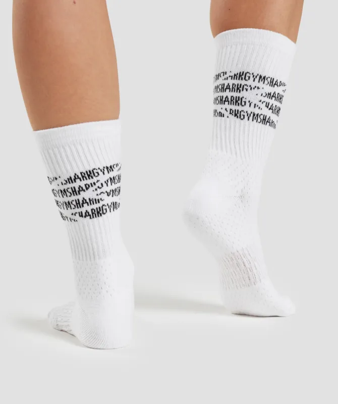 Gymshark Premium Logo Crew Socks 1pk - White sold by Gymshark