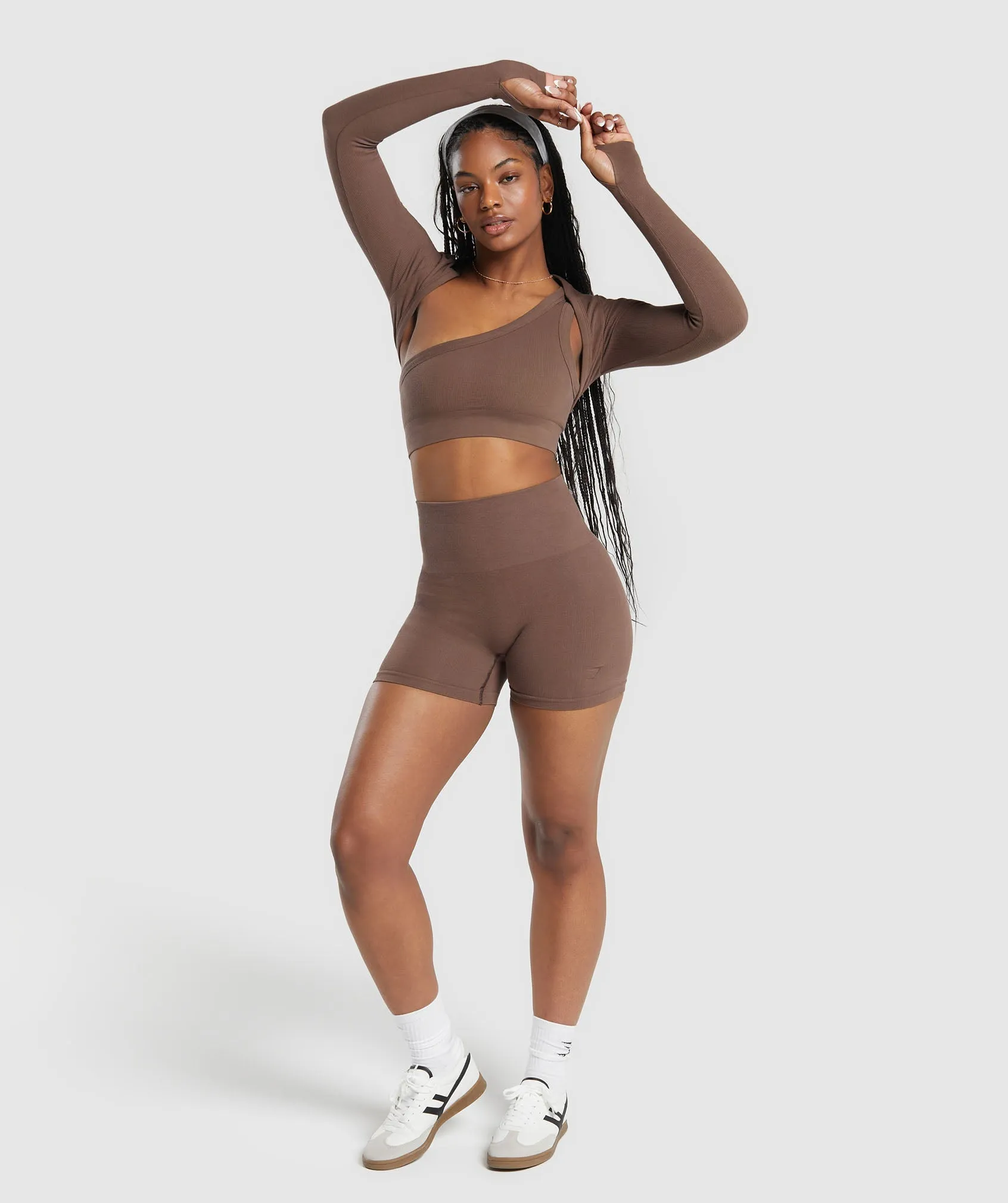 Gymshark Ribbed Cotton Seamless Shrug - Soft Brown sold by Gymshark product image thumbnail 4
