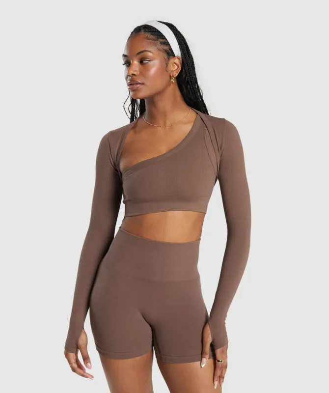 Gymshark Ribbed Cotton Seamless Shrug - Soft Brown sold by Gymshark