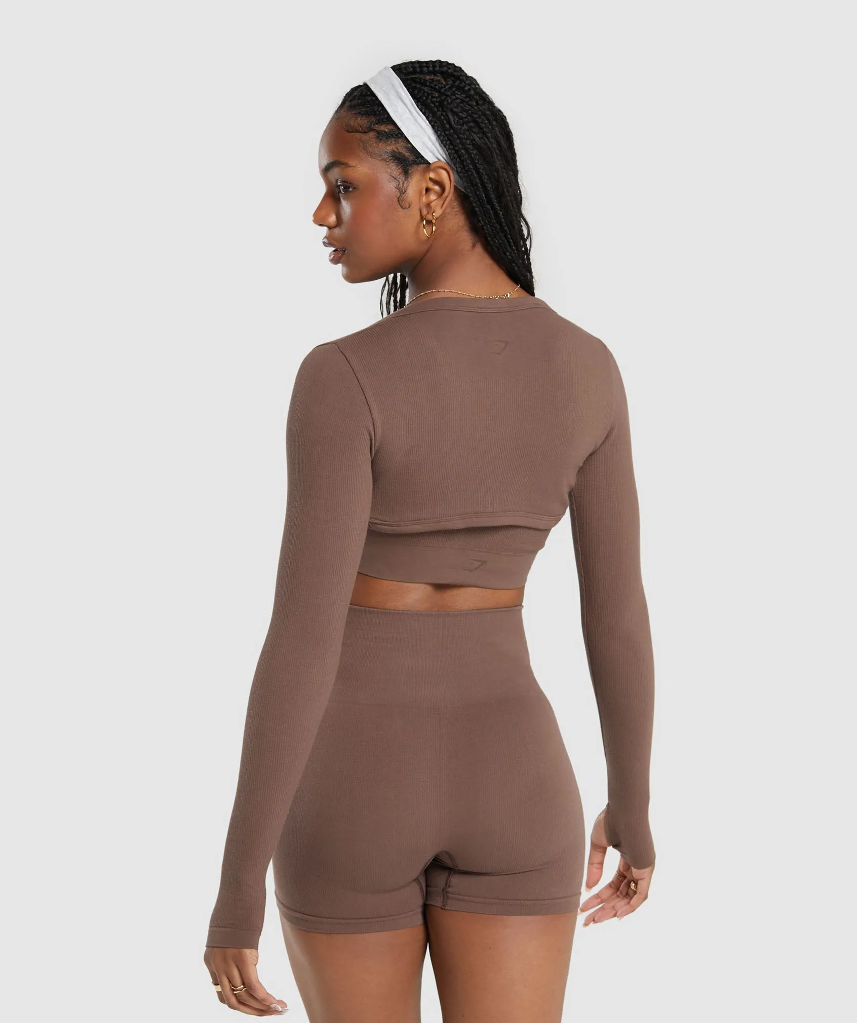 Gymshark Ribbed Cotton Seamless Shrug - Soft Brown sold by Gymshark product image thumbnail 2