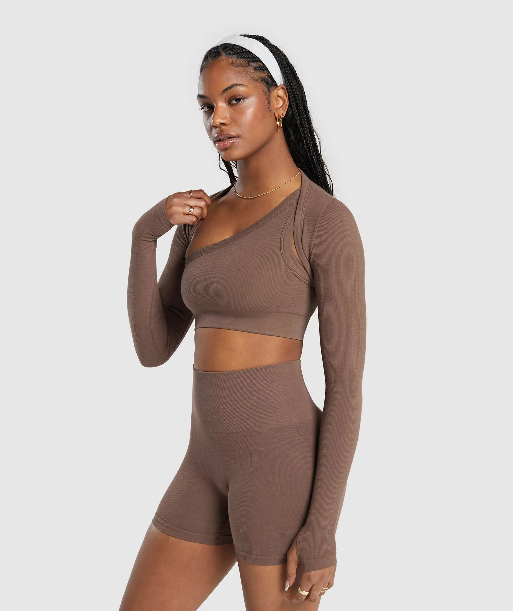 Gymshark Ribbed Cotton Seamless Shrug - Soft Brown sold by Gymshark product image thumbnail 3