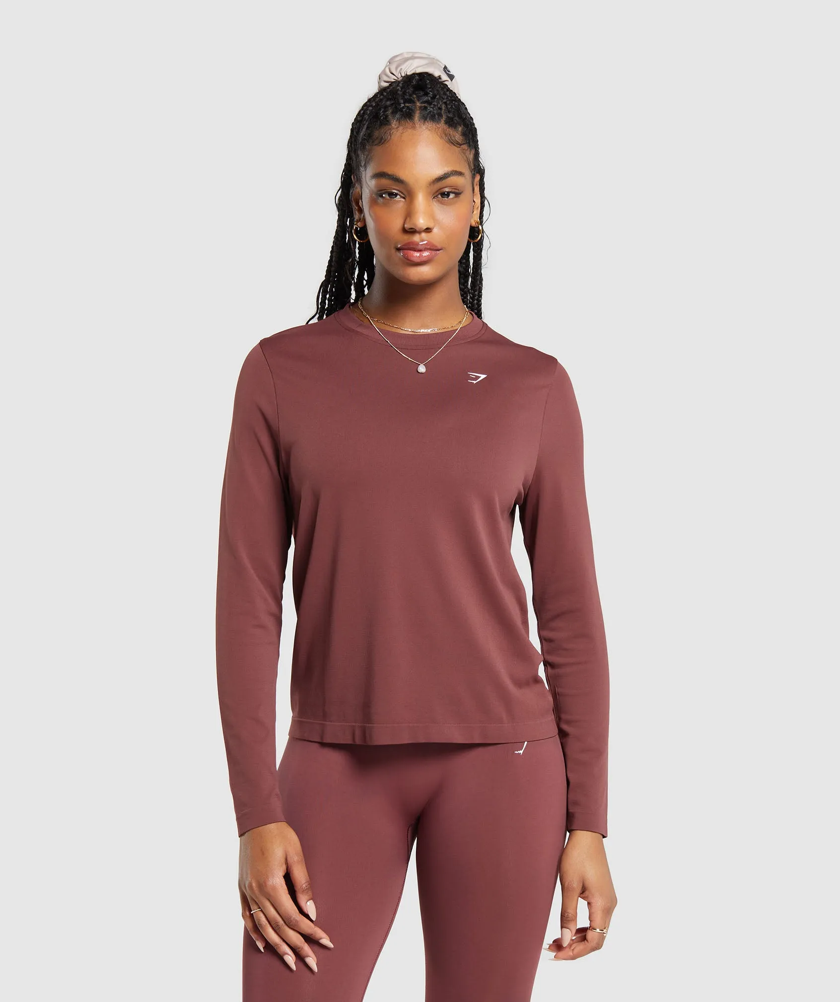 Gymshark Everyday Seamless Long Sleeve Top - Burgundy Brown sold by Gymshark