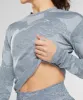 Gymshark Adapt Camo Seamless Long Sleeve Top - Lava | River Stone Grey/Evening Blue sold by Gymshark