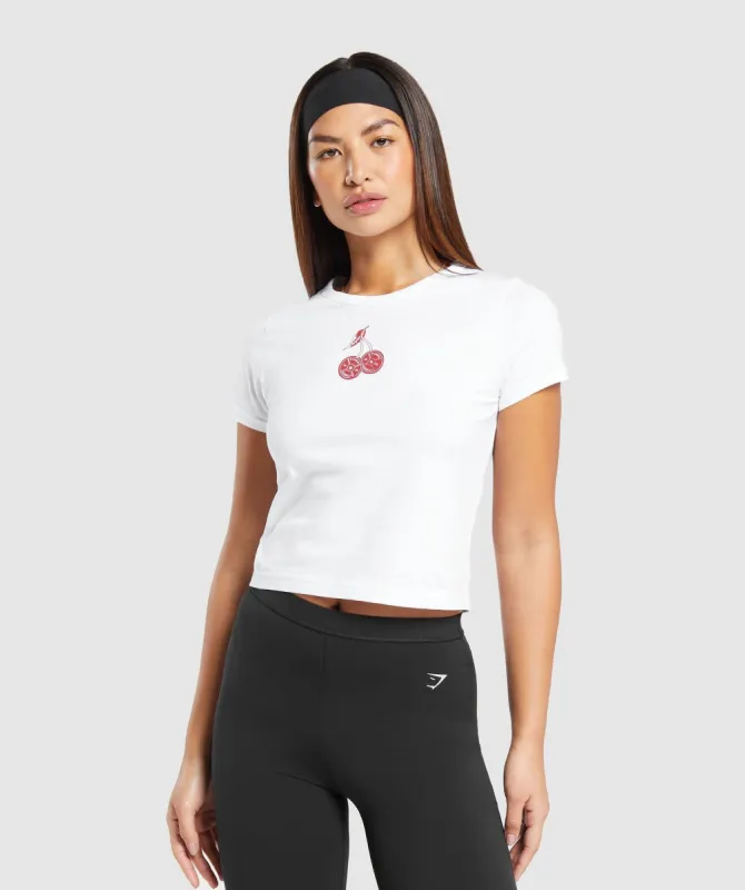 Gymshark Barbell Cherries Crop Top - White sold by Gymshark