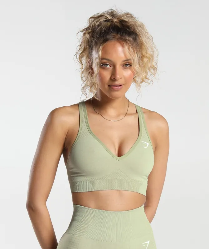 Gymshark Vital Seamless 2.0 V Neck Sports Bra - Light Sage Green Marl sold by Gymshark