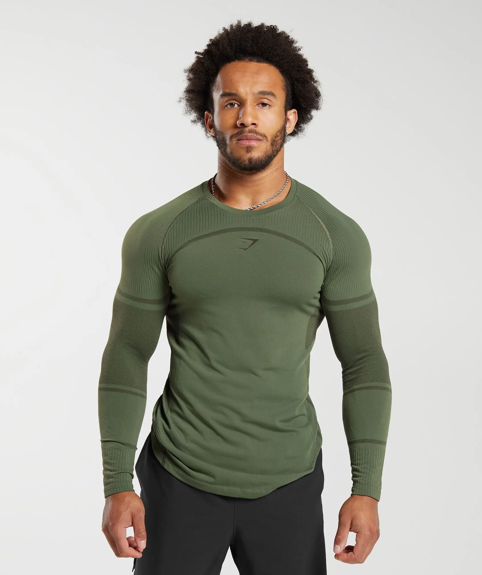 Gymshark 315 Seamless Long Sleeve T-Shirt - Core Olive/Deep Olive Green sold by Gymshark