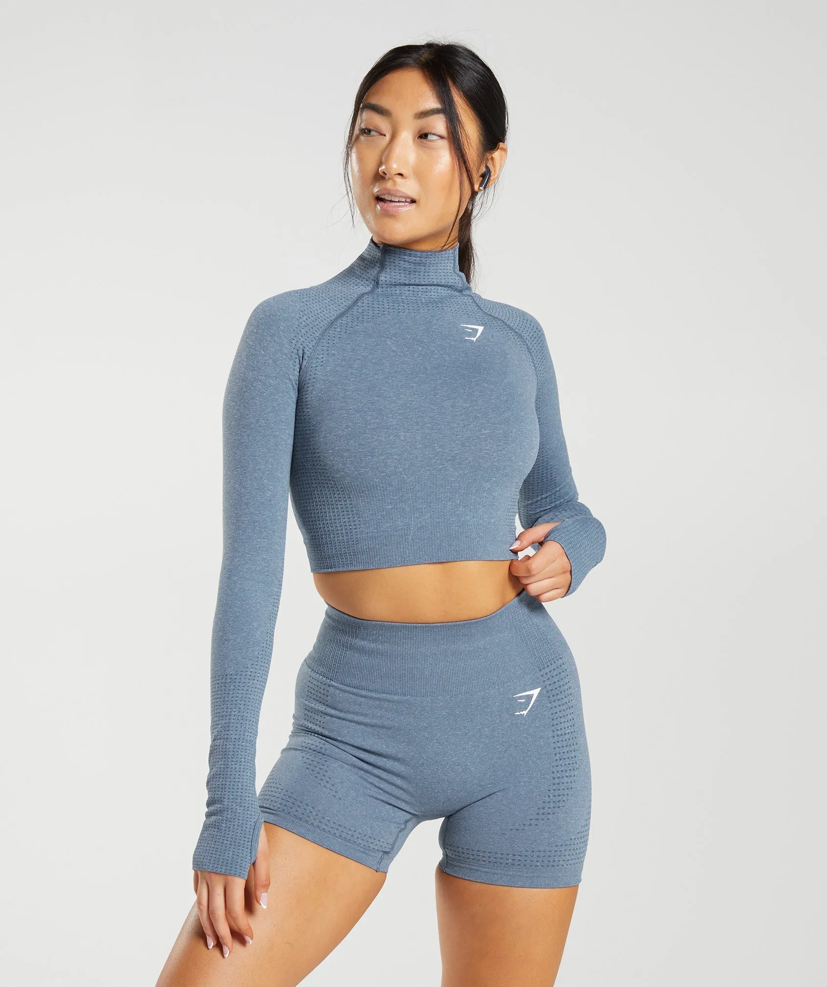 Gymshark Vital Seamless 2.0 High Neck Midi Top - Evening Blue sold by Gymshark
