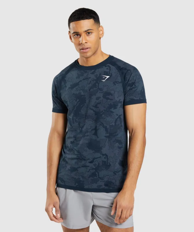 Gymshark Geo Seamless T-Shirt - Navy/Fog Blue sold by Gymshark
