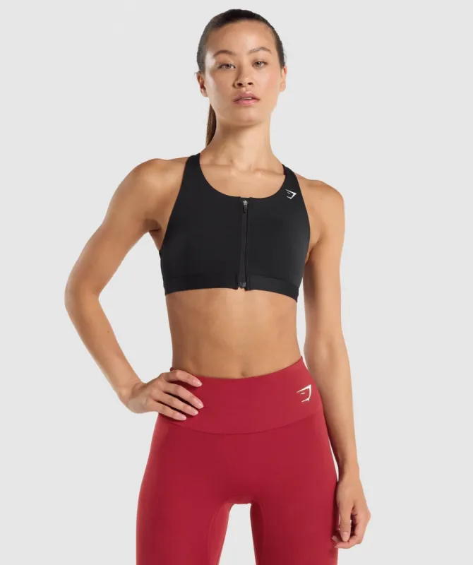 Gymshark Zip Up Sports Bra - Black sold by Gymshark