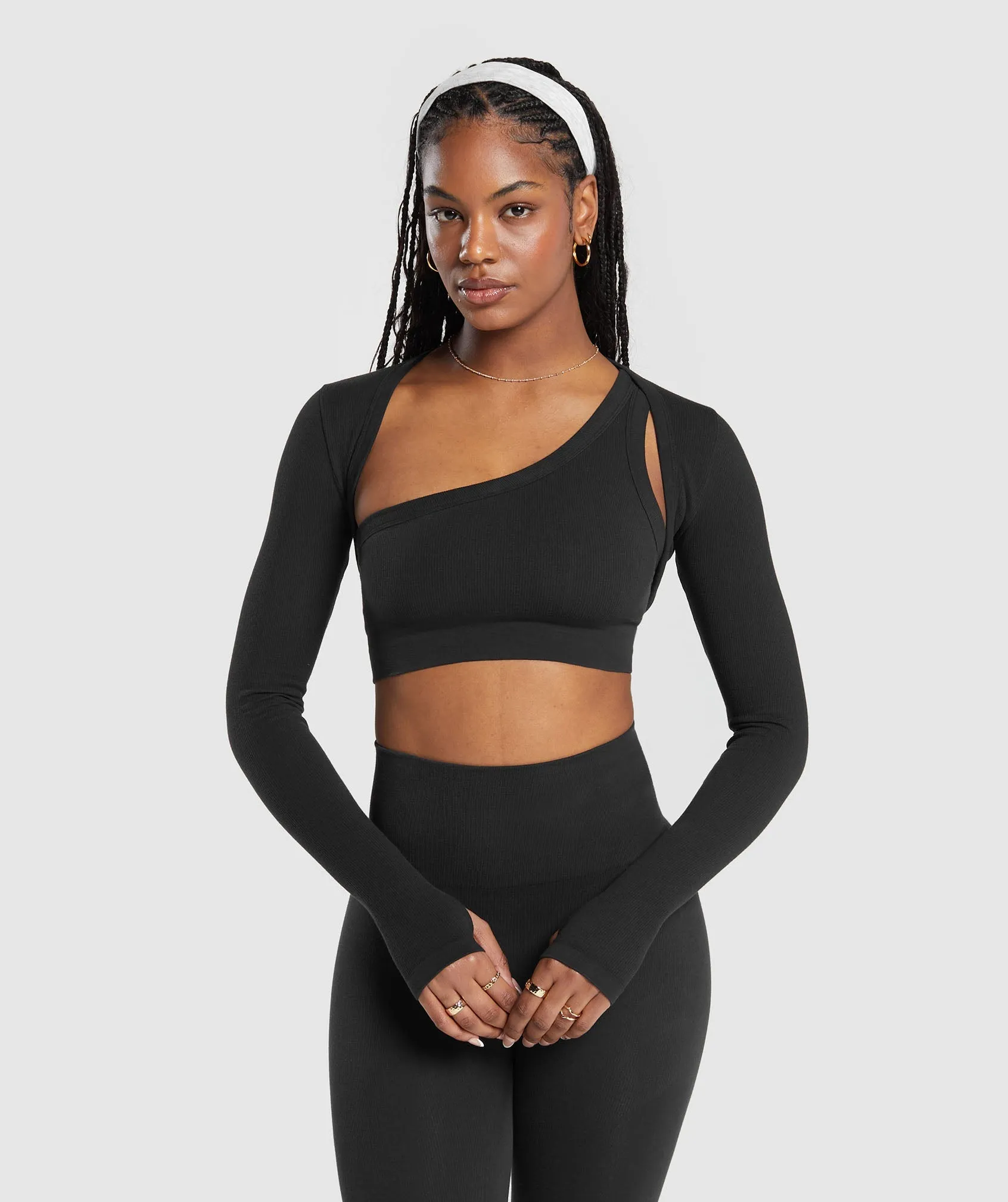 Gymshark Ribbed Cotton Seamless Shrug - Black sold by Gymshark