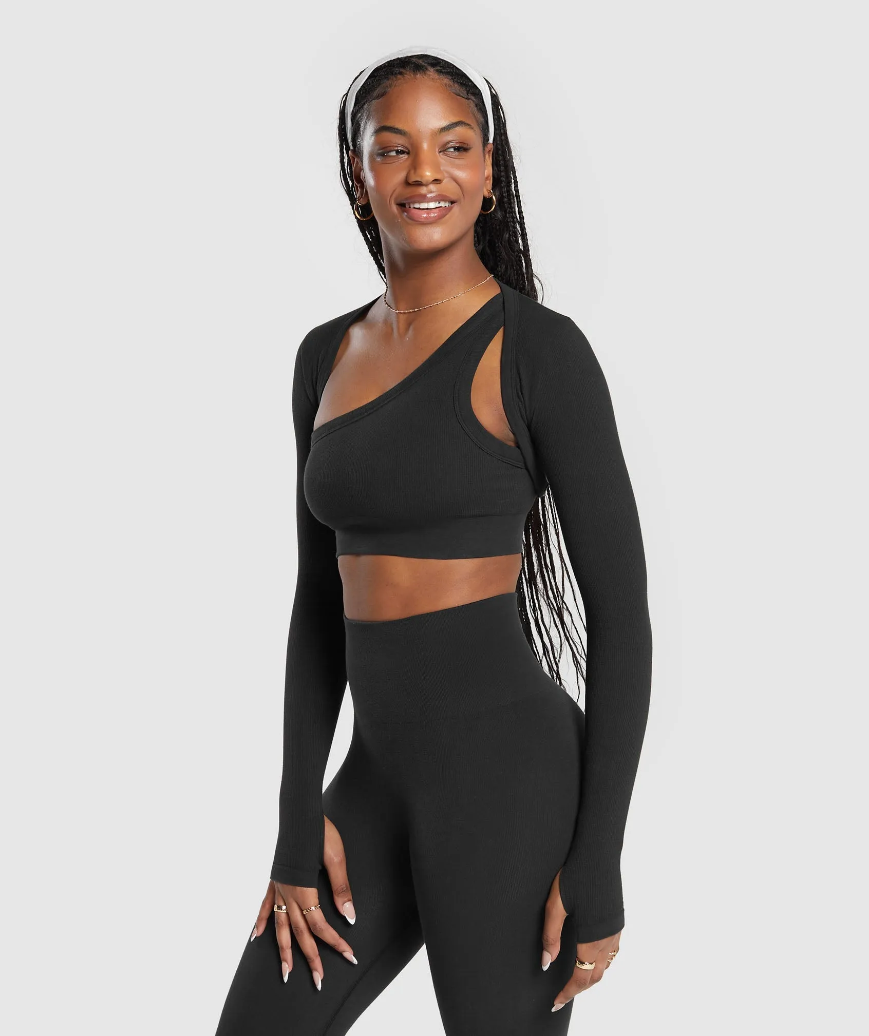 Gymshark Ribbed Cotton Seamless Shrug - Black sold by Gymshark product image thumbnail 3