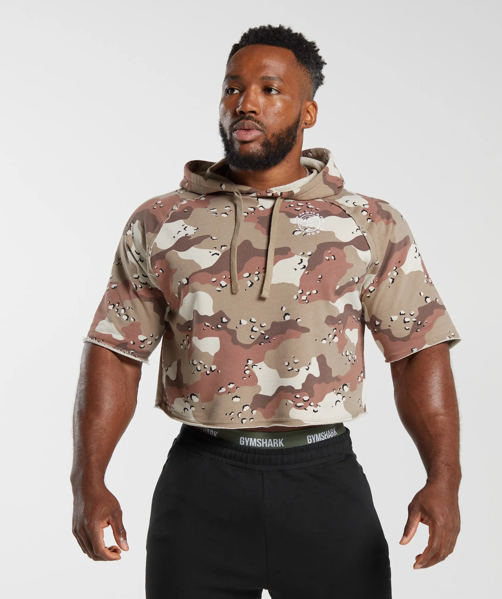 Gymshark Legacy Short Sleeve Crop Hoodie - Cement Brown sold by Gymshark