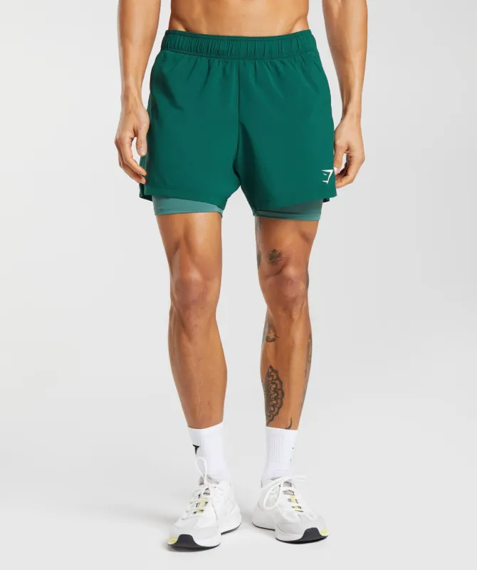 Gymshark Sport 5" 2 In 1 Shorts - Woodland Green/Hoya Green sold by Gymshark