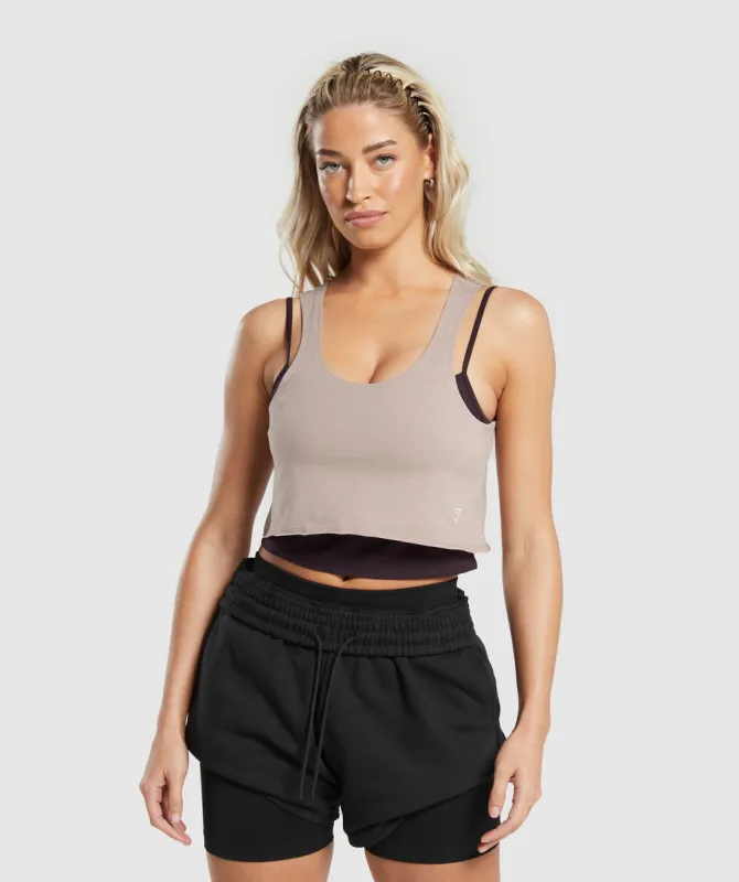 Gymshark Lifting 2 In 1 Crop Tank - Plum Brown/Stone Pink sold by Gymshark