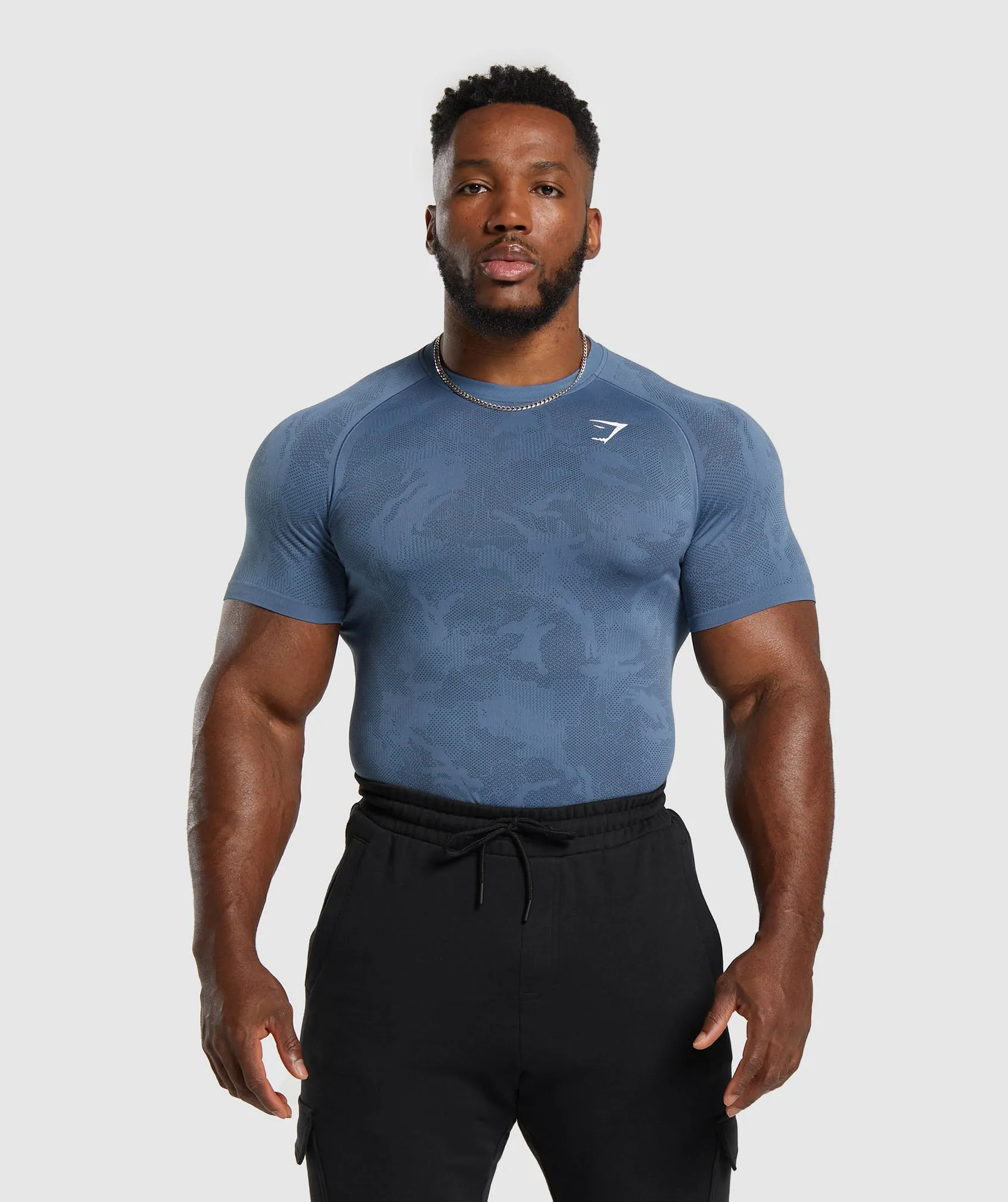 Gymshark Geo Seamless T-Shirt - Faded Blue/Titanium Blue sold by Gymshark