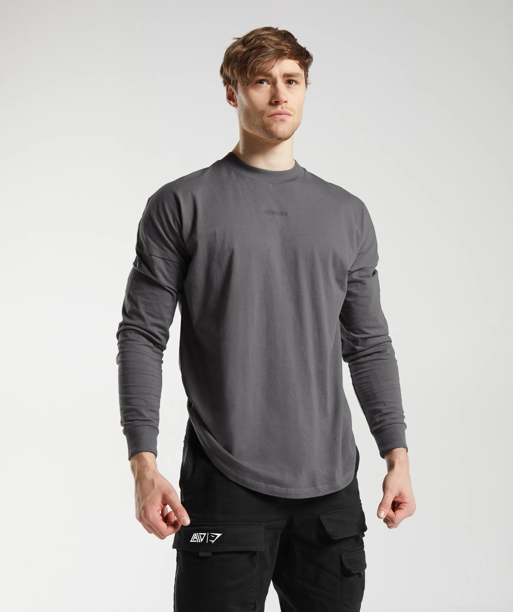GS x David Laid Oversized Long Sleeve T-Shirt - Wolf Grey sold by Gymshark