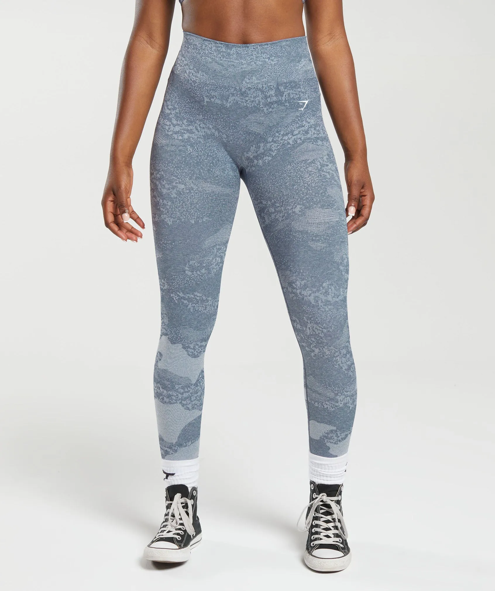 Gymshark Adapt Camo Seamless Leggings - Lava | River Stone Grey/Evening Blue sold by Gymshark