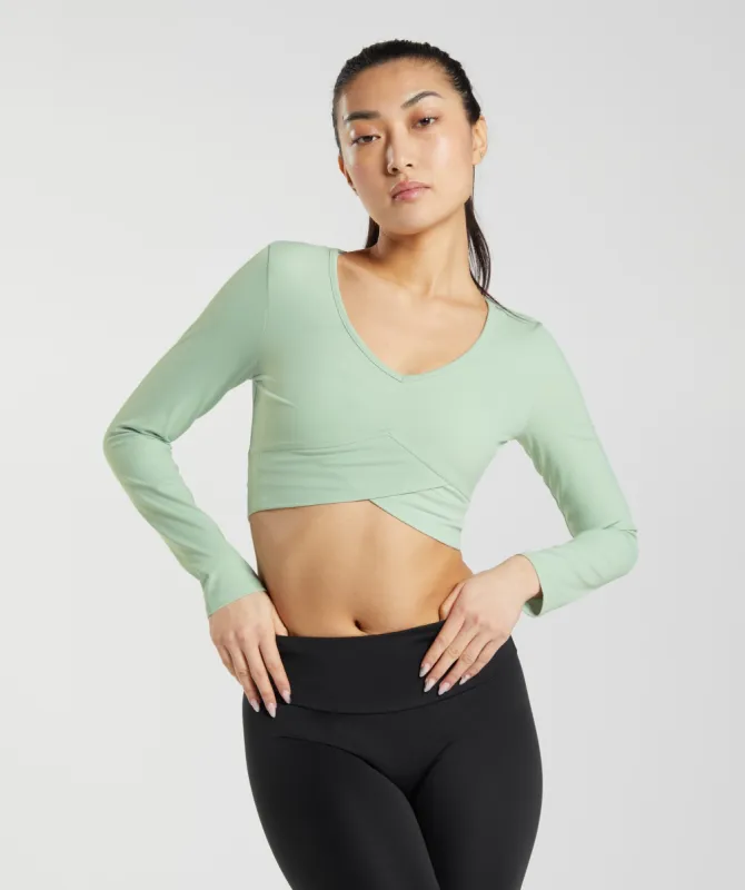 Gymshark Crossover Long Sleeve Crop Top - Mist Green sold by Gymshark