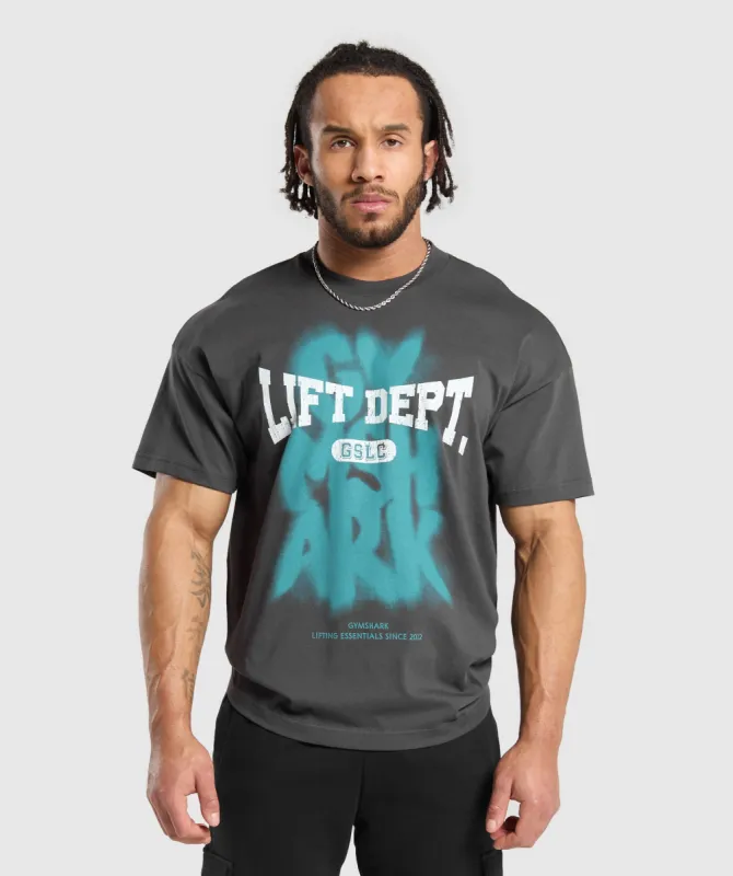 Gymshark Lifting Dept Graffiti T-Shirt - Asphalt Grey sold by Gymshark