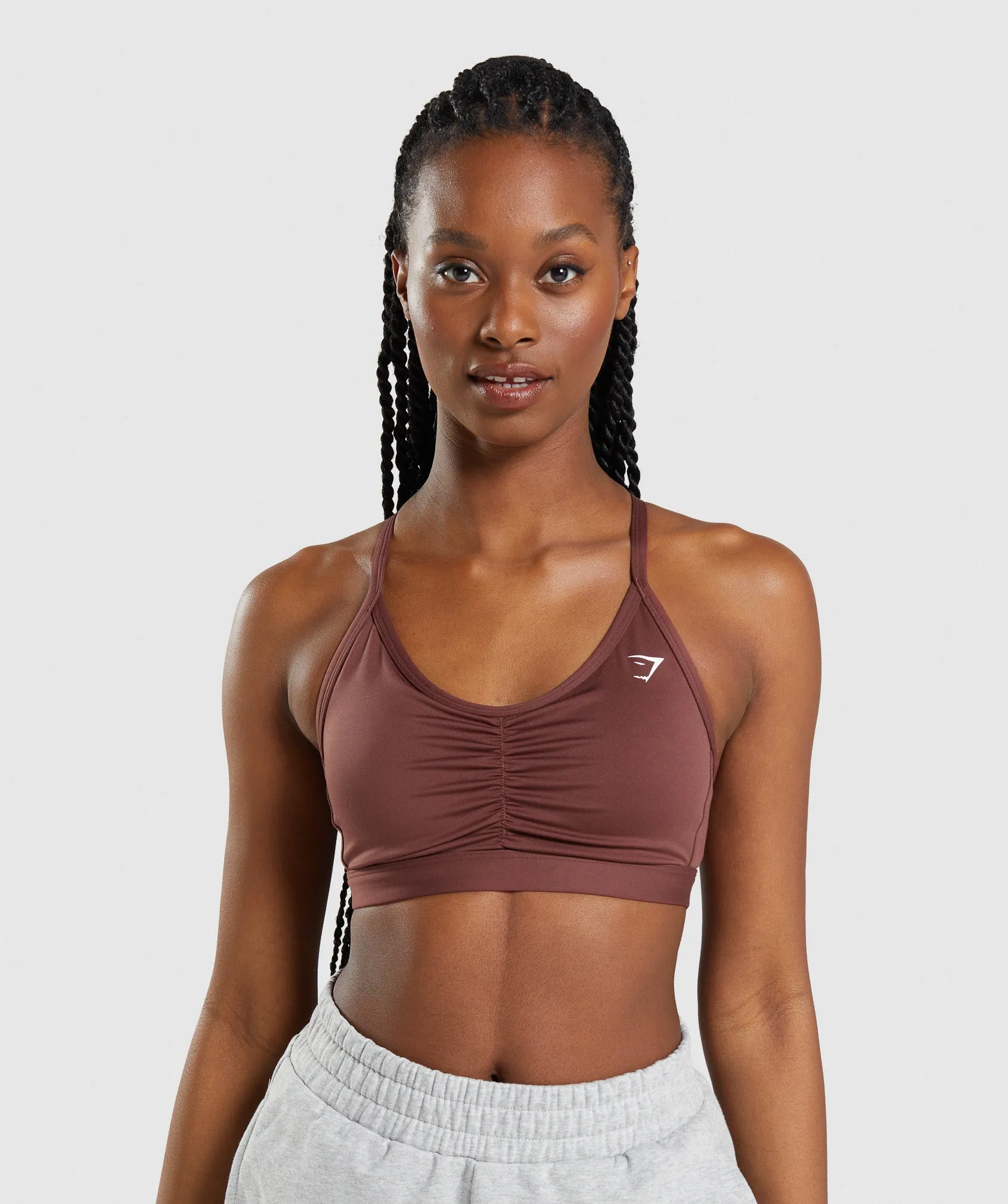 Gymshark Ruched Sports Bra - Cherry Brown sold by Gymshark