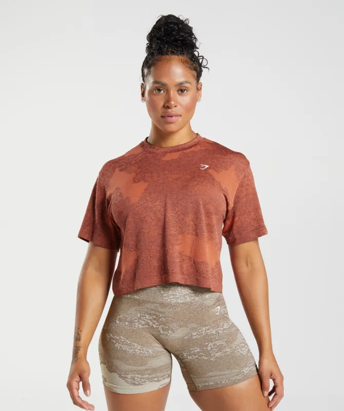 Gymshark Adapt Camo Seamless Crop Top - Storm Red/Cherry Brown sold by Gymshark