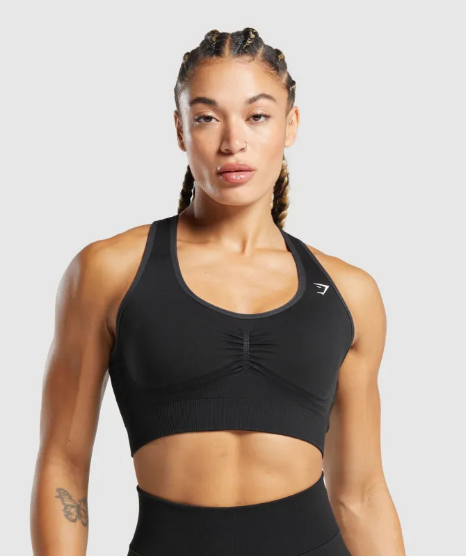 Gymshark Lift Contour Seamless Sports Bra - Black/Black Marl sold by Gymshark