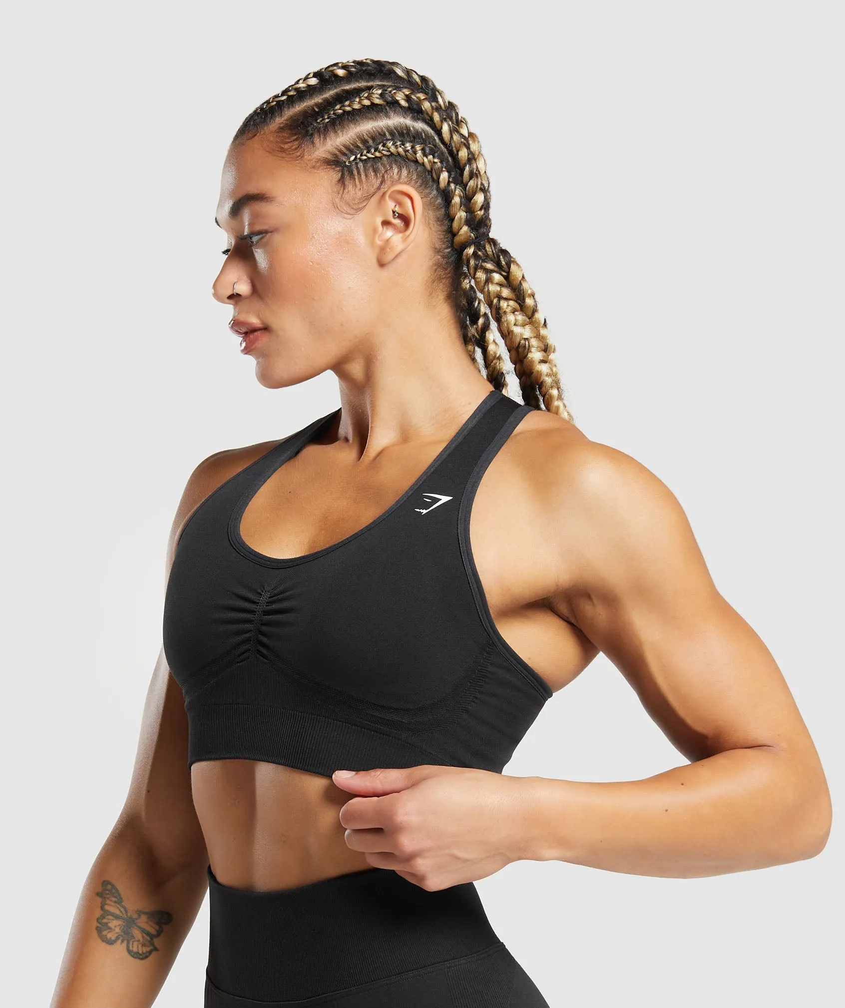 Gymshark Lift Contour Seamless Sports Bra - Black/Black Marl sold by Gymshark product image thumbnail 3