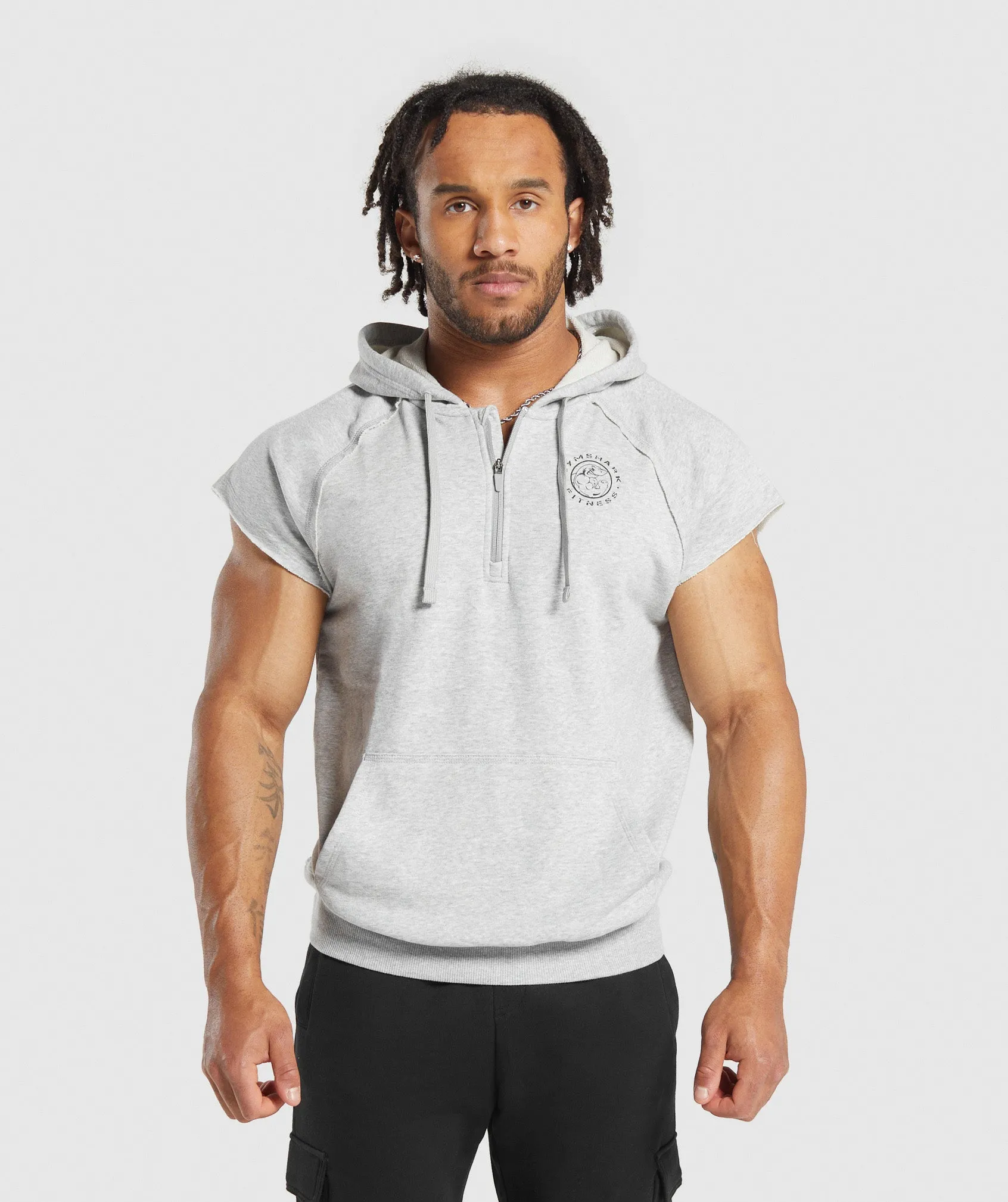 Gymshark Legacy 1/4 Zip Cap Sleeve Hoodie - Light Grey Core Marl sold by Gymshark