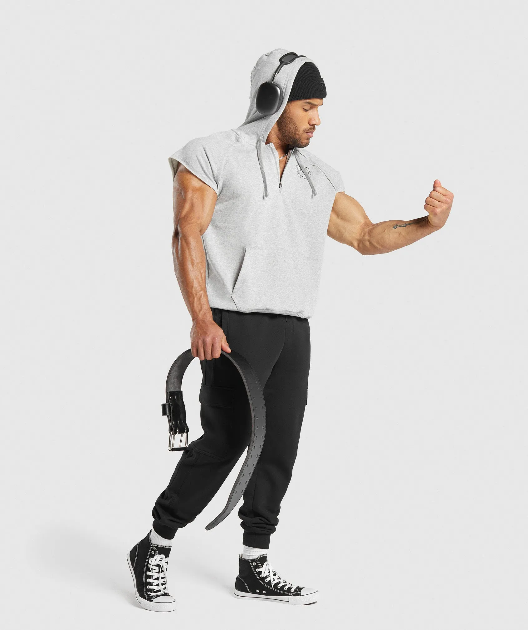 Gymshark Legacy 1/4 Zip Cap Sleeve Hoodie - Light Grey Core Marl sold by Gymshark product image thumbnail 4